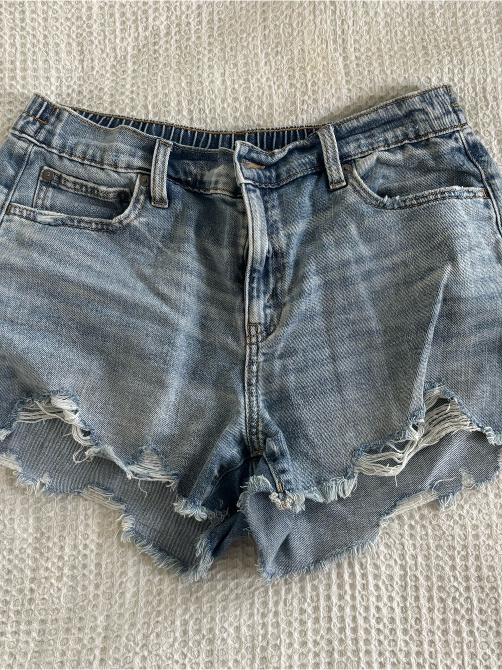 aerie Light Wash Distressed Denim Shorts